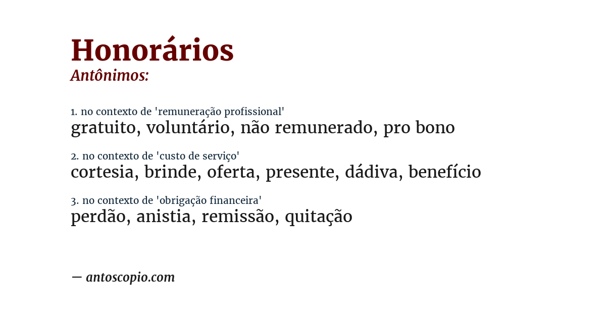 Antônimo de honorários