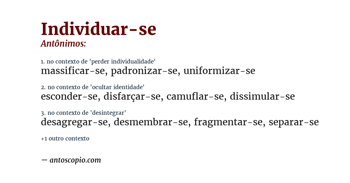 Antônimo de individuar-se