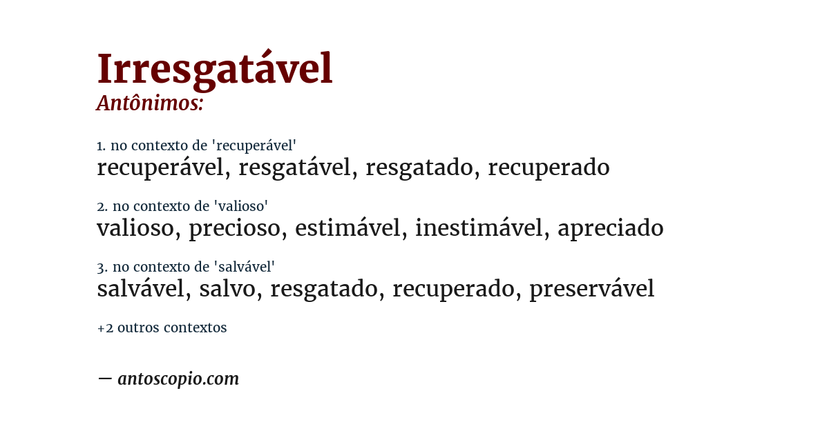 Antônimo de irresgatável