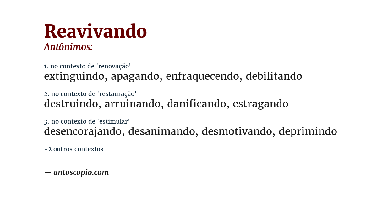Antônimo de reavivando