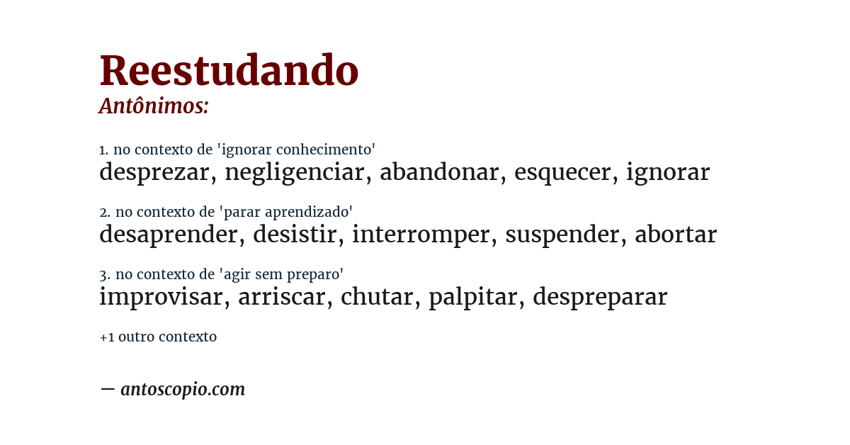 Antônimo de reestudando