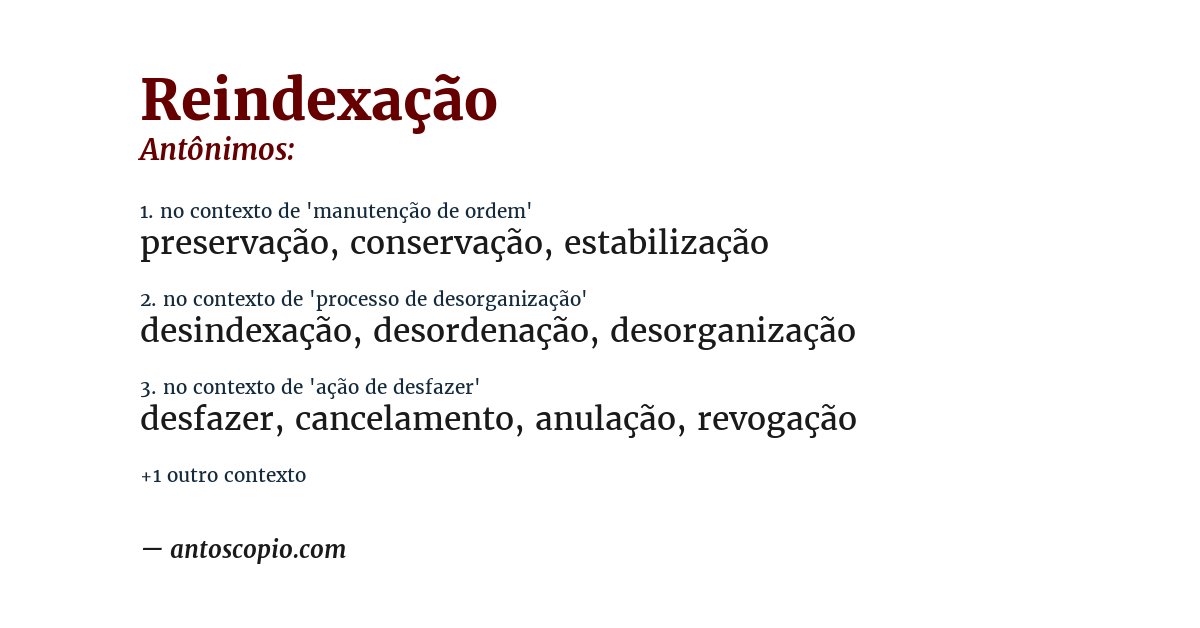 Antônimo de reindexação