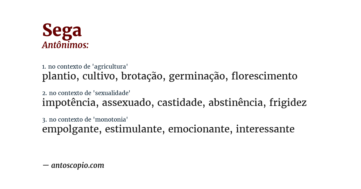 Antônimo de sega