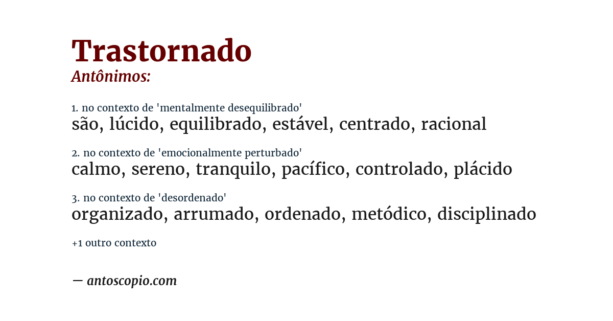 Antônimo de trastornado