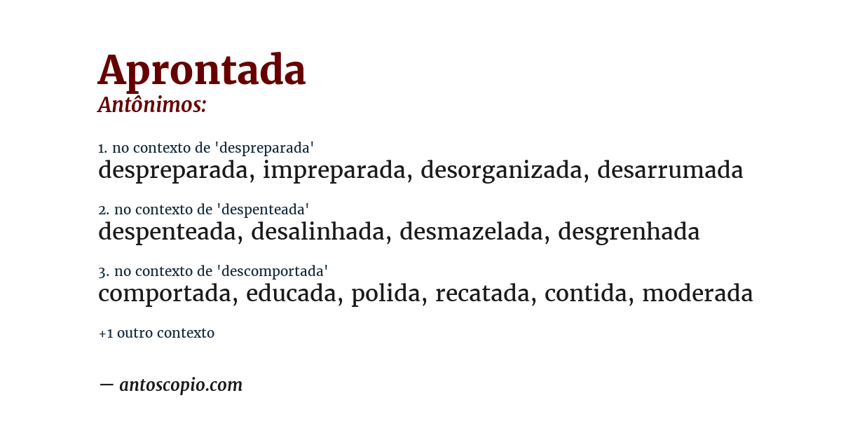 Antônimo de aprontada