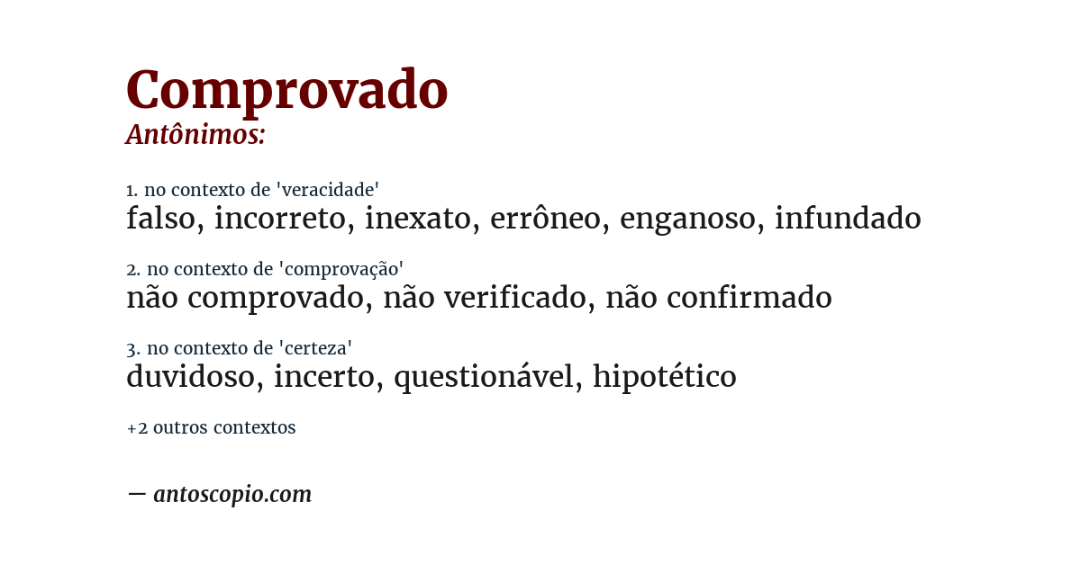 Antônimo de comprovado