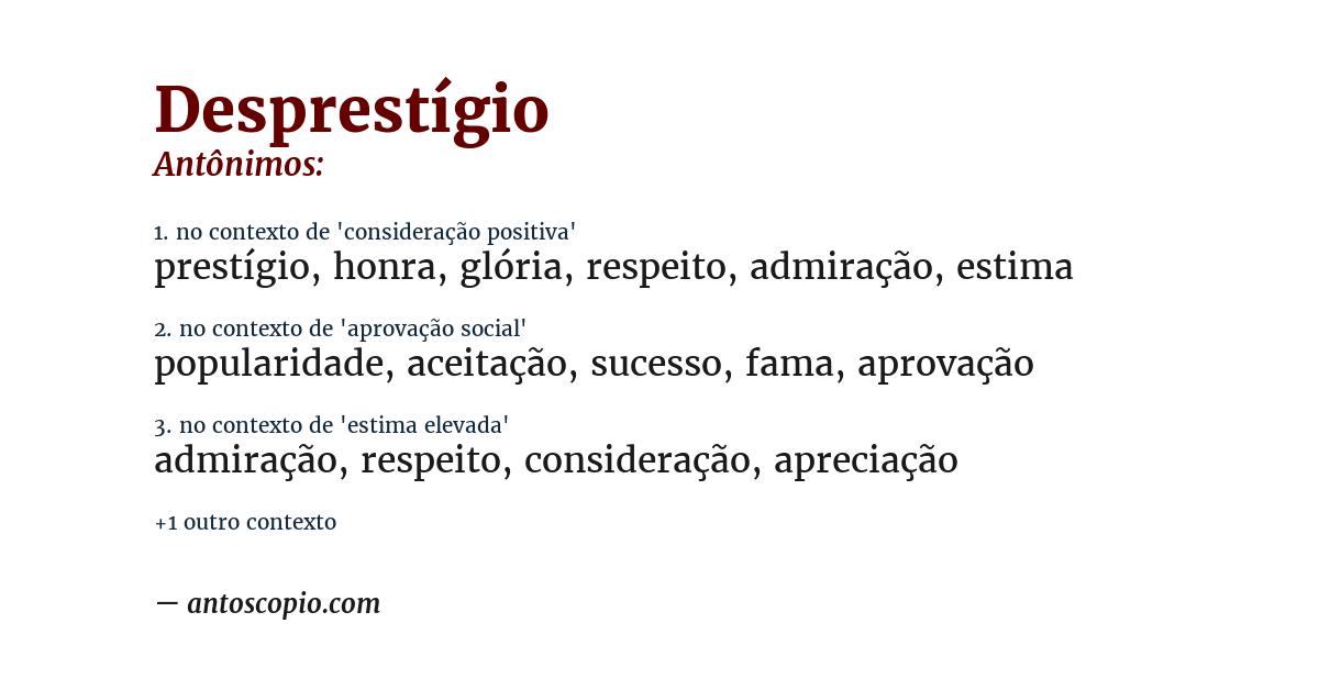 Antônimo de desprestígio