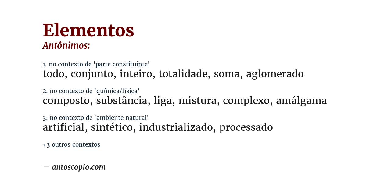 Antônimo de elementos