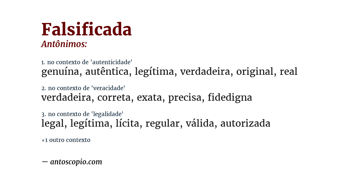 Antônimo de falsificada