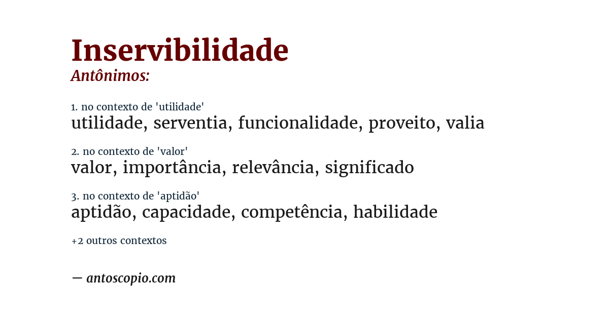 Antônimo de inservibilidade