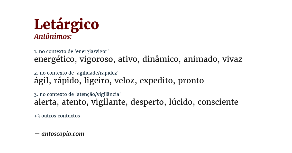 Antônimo de letárgico