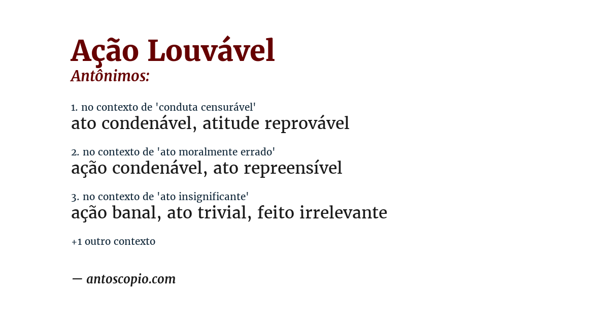 Antônimo de ação louvável