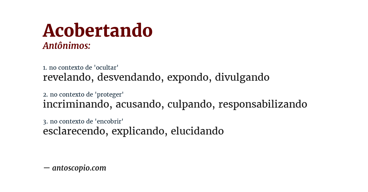 Antônimo de acobertando