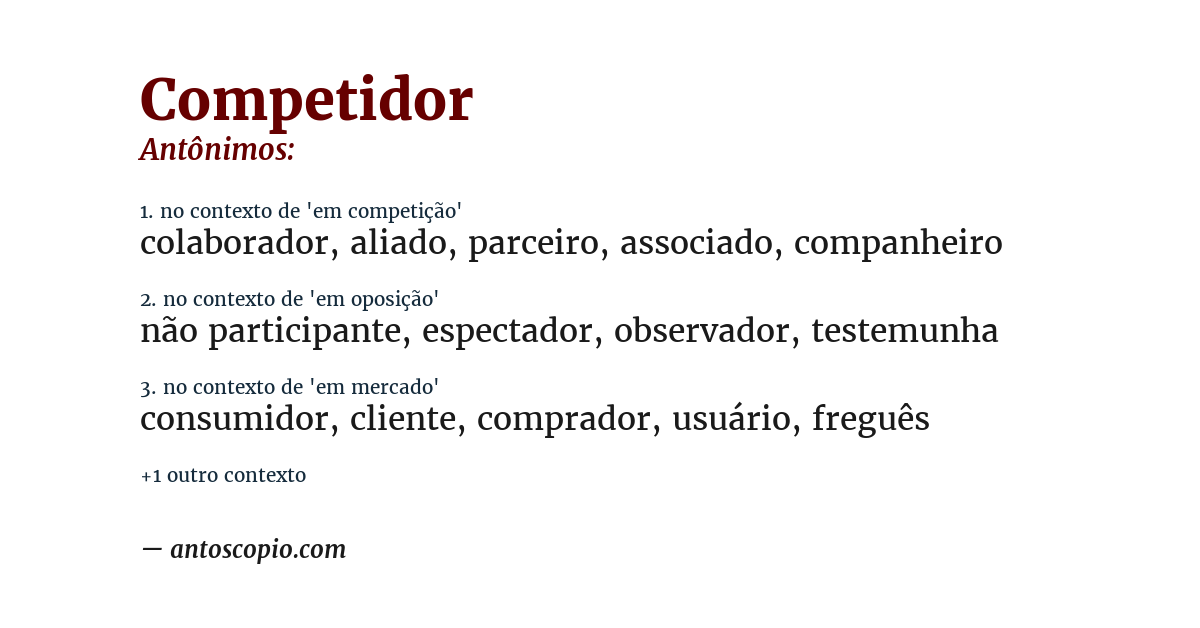 Antônimo de competidor
