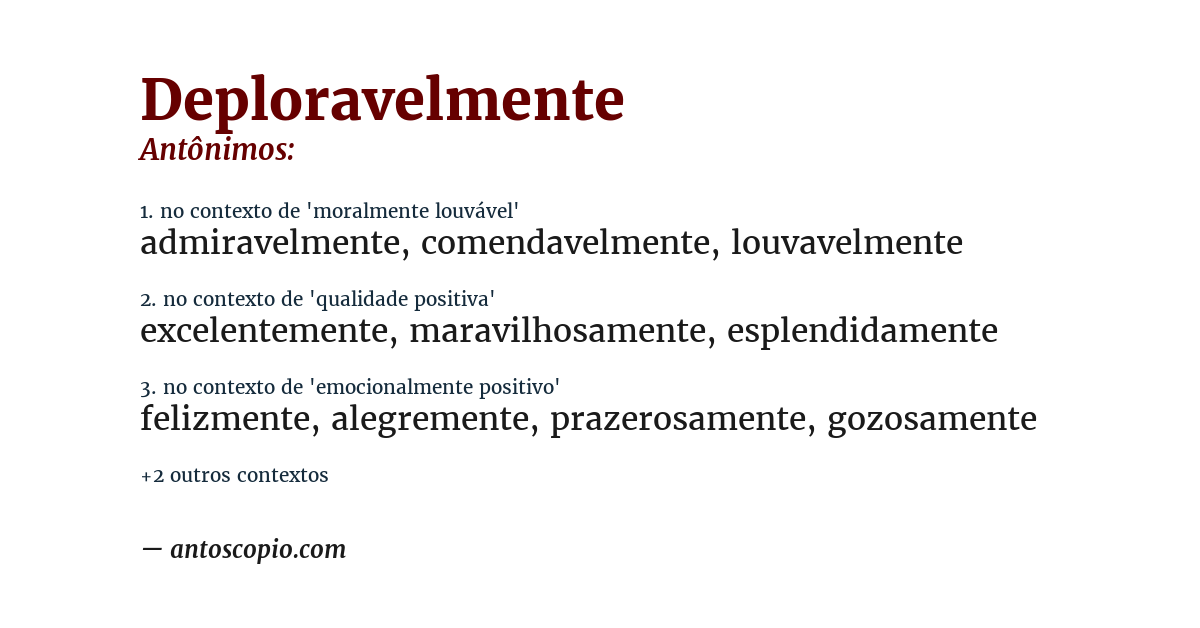 Antônimo de deploravelmente
