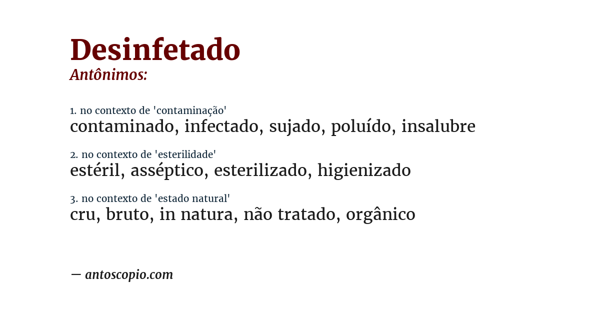 Antônimo de desinfetado