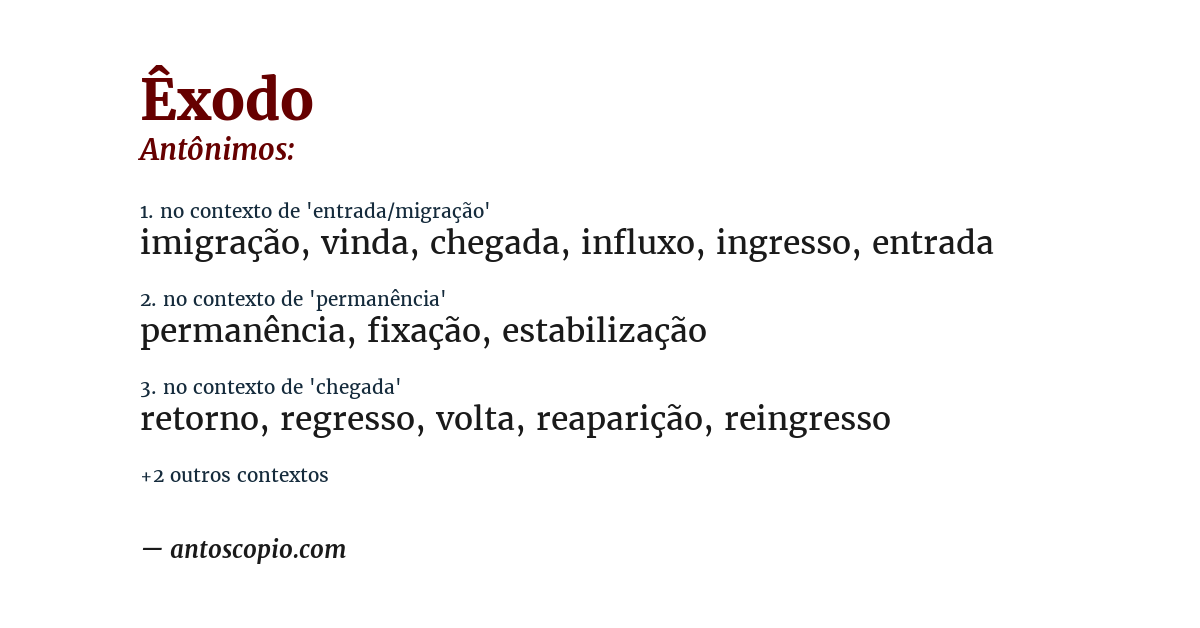 Antônimo de êxodo