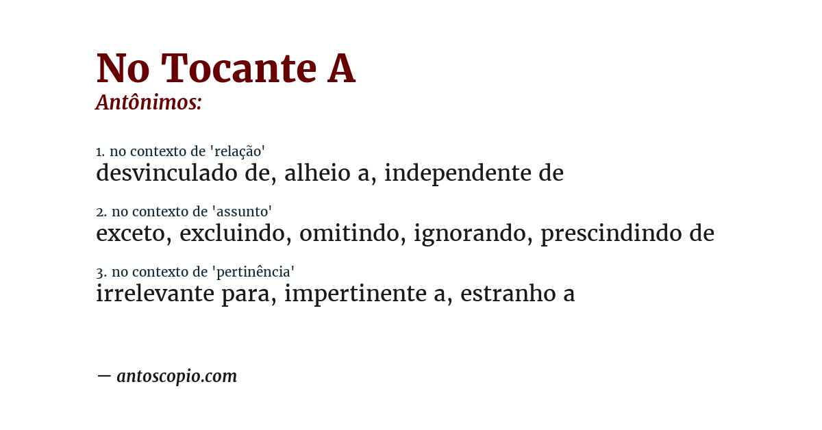 Antônimo de no tocante a