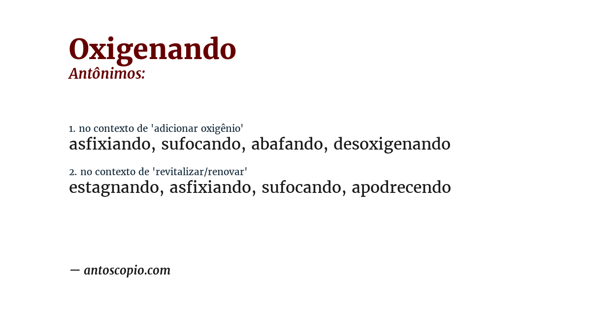 Antônimo de oxigenando