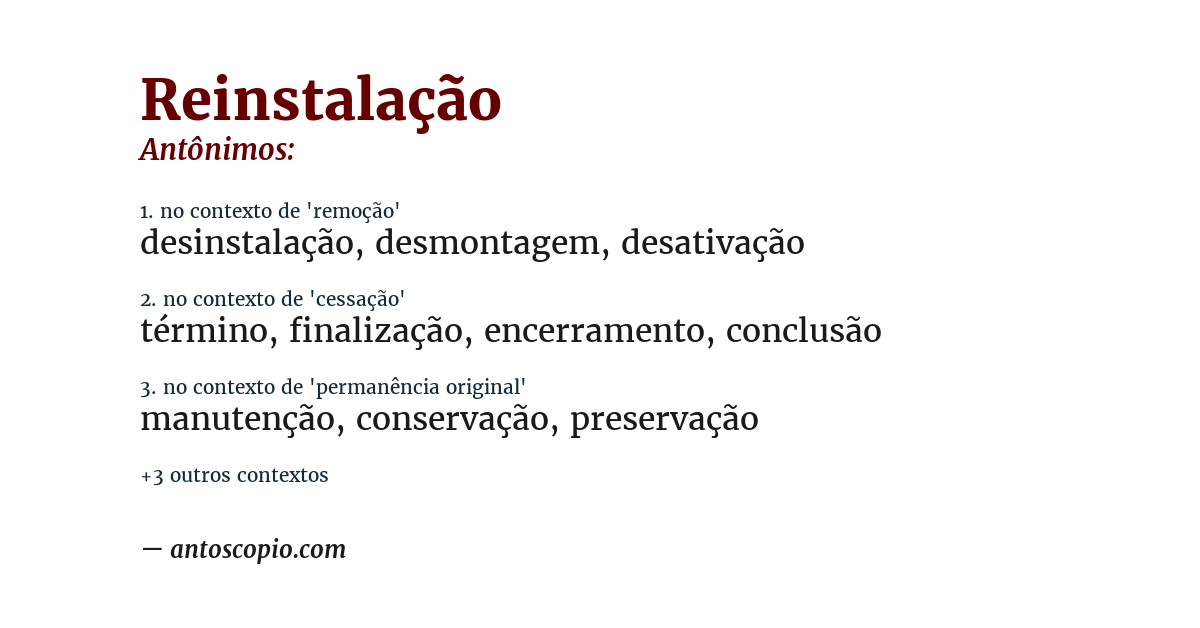 Antônimo de reinstalação