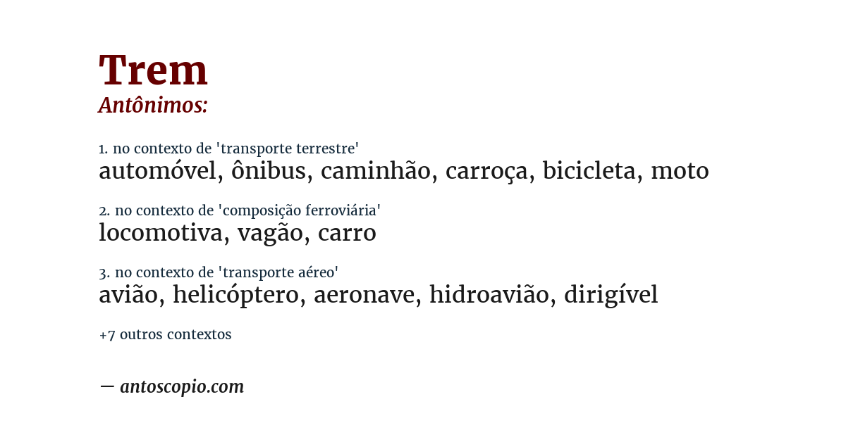 Antônimo de trem