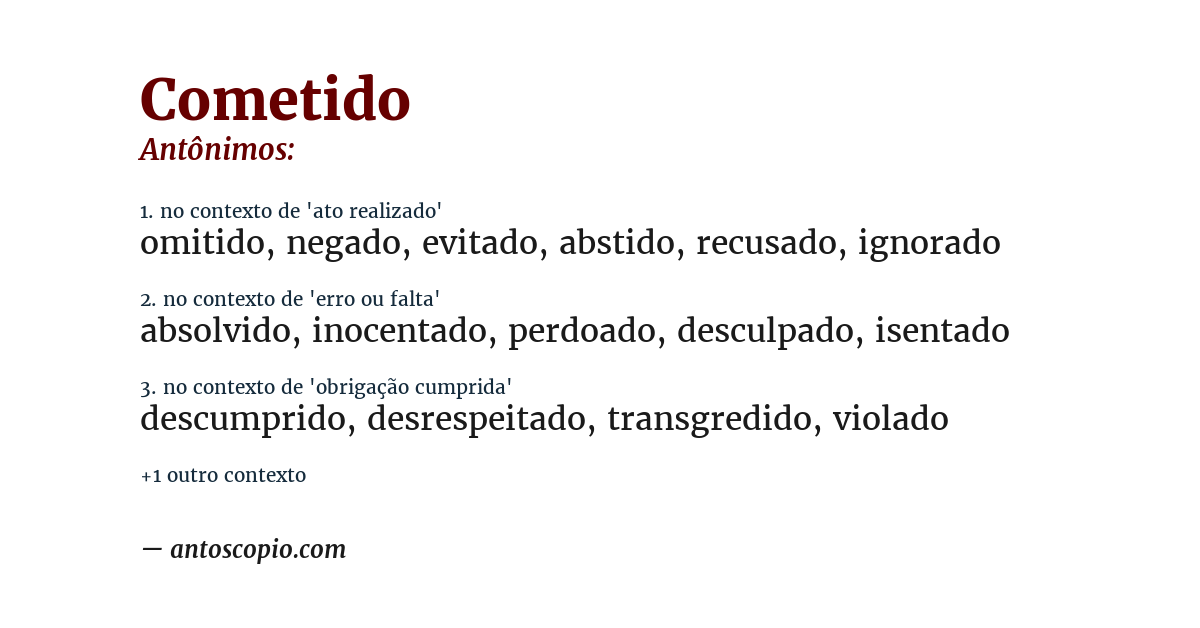Antônimo de cometido
