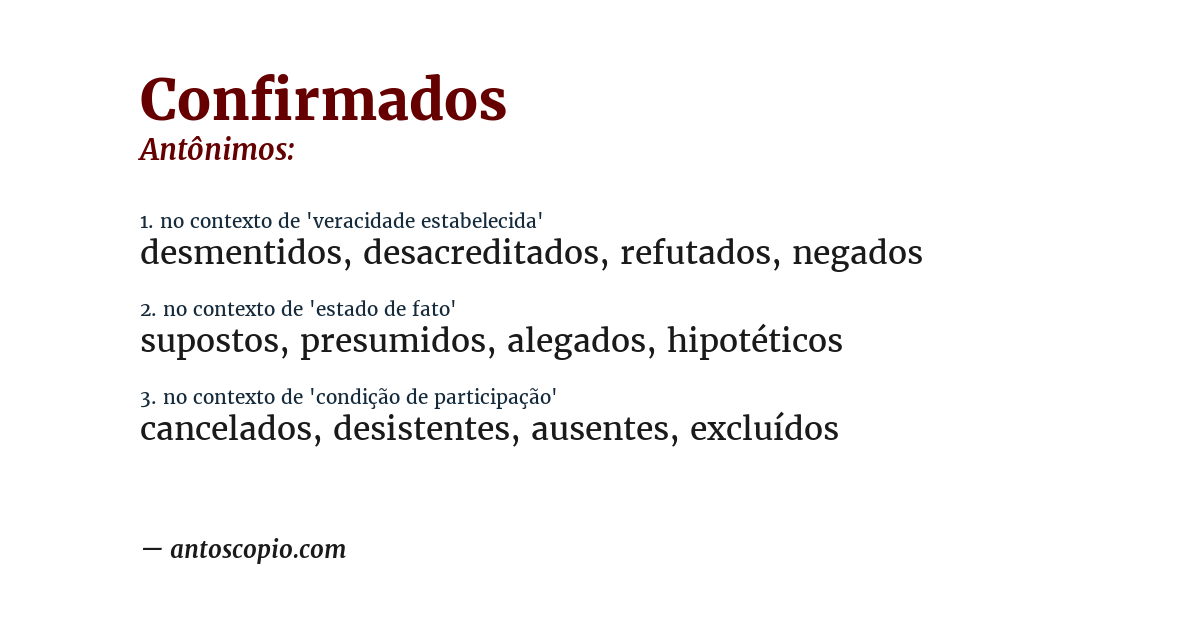 Antônimo de confirmados