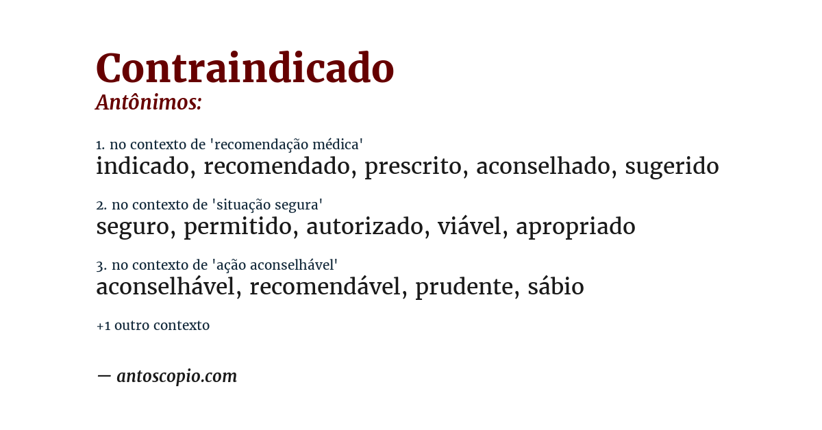 Antônimo de contraindicado