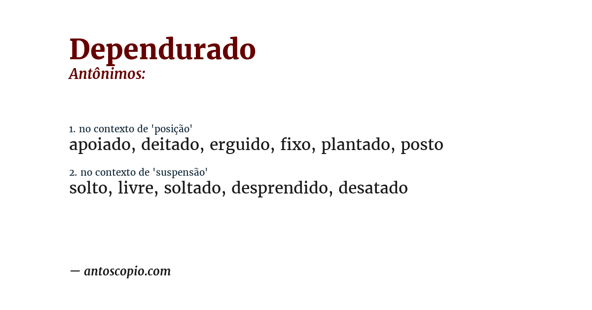 Antônimo de dependurado