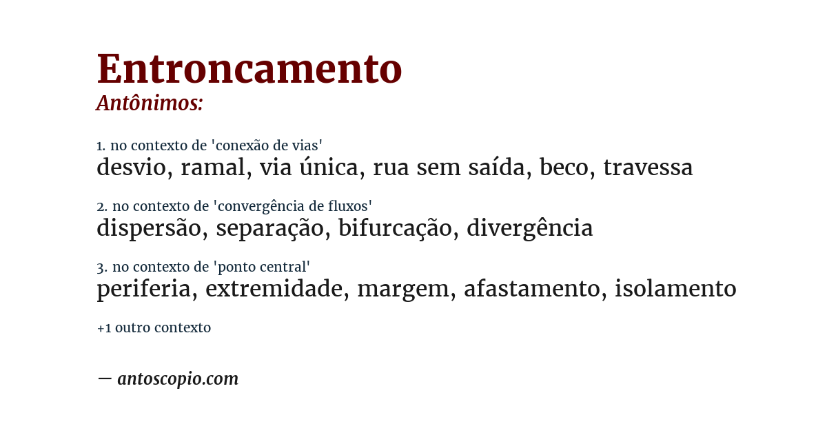 Antônimo de entroncamento