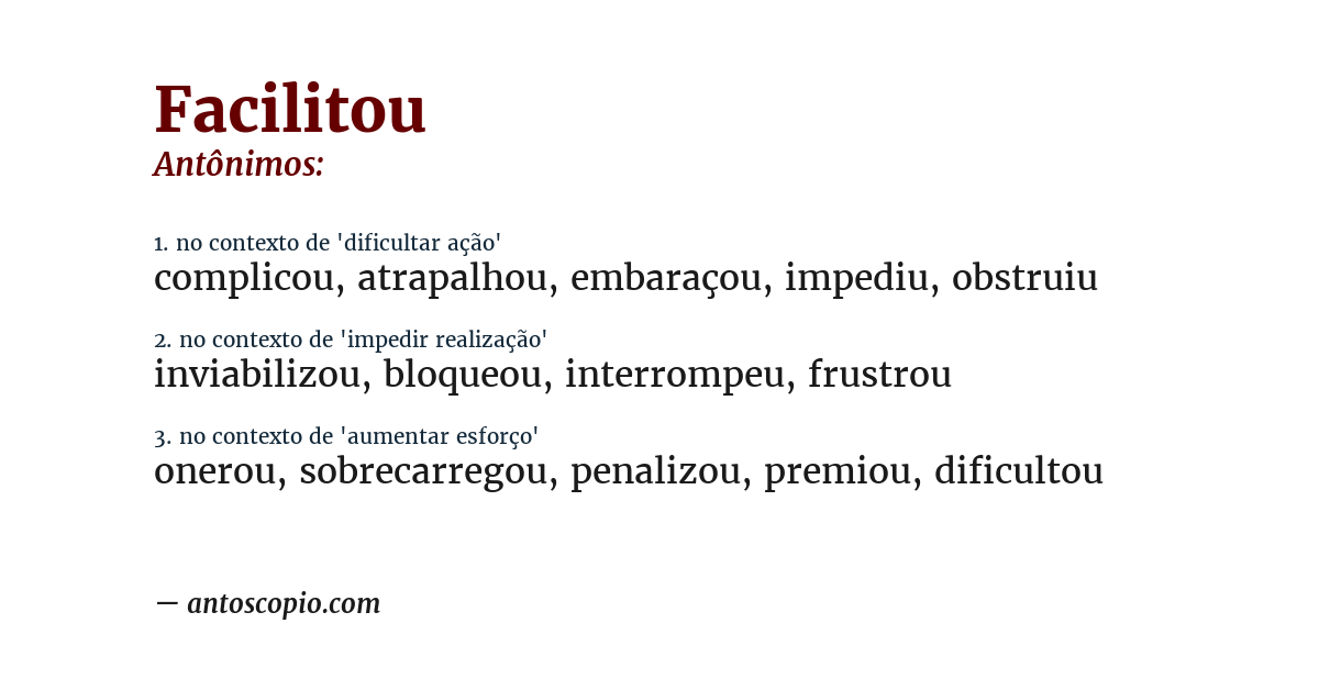 Antônimo de facilitou