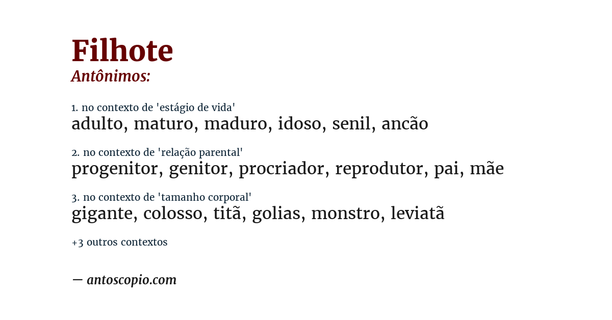 Antônimo de filhote