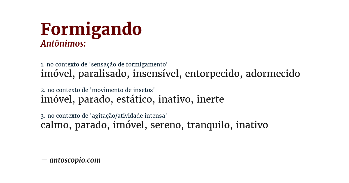 Antônimo de formigando