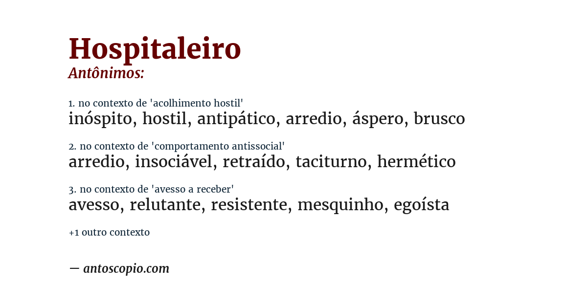 Antônimo de hospitaleiro