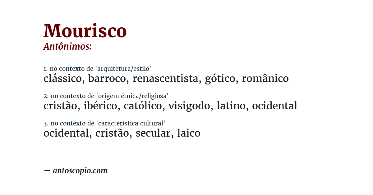 Antônimo de mourisco