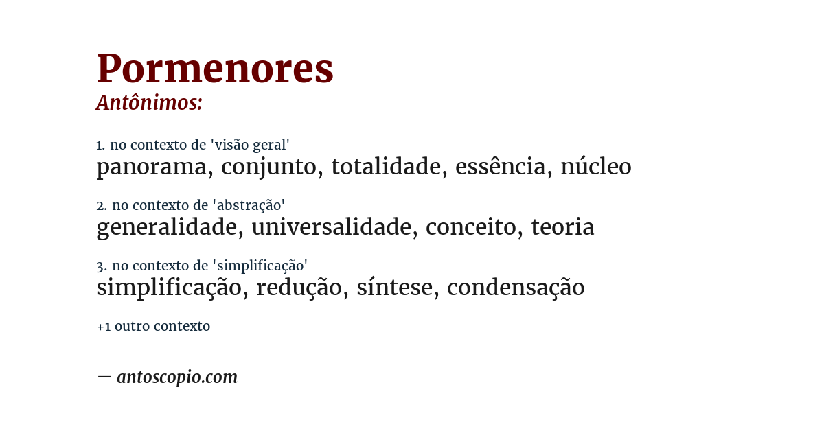 Antônimo de pormenores