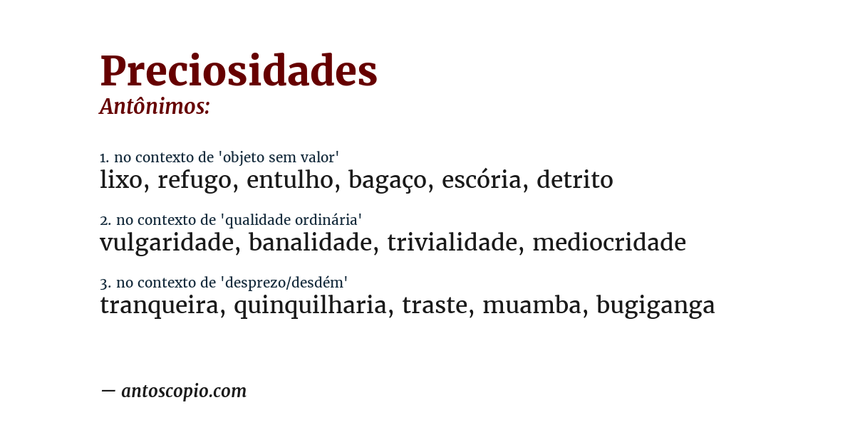 Antônimo de preciosidades