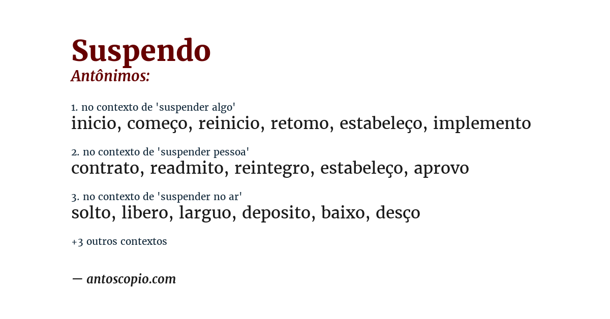 Antônimo de suspendo
