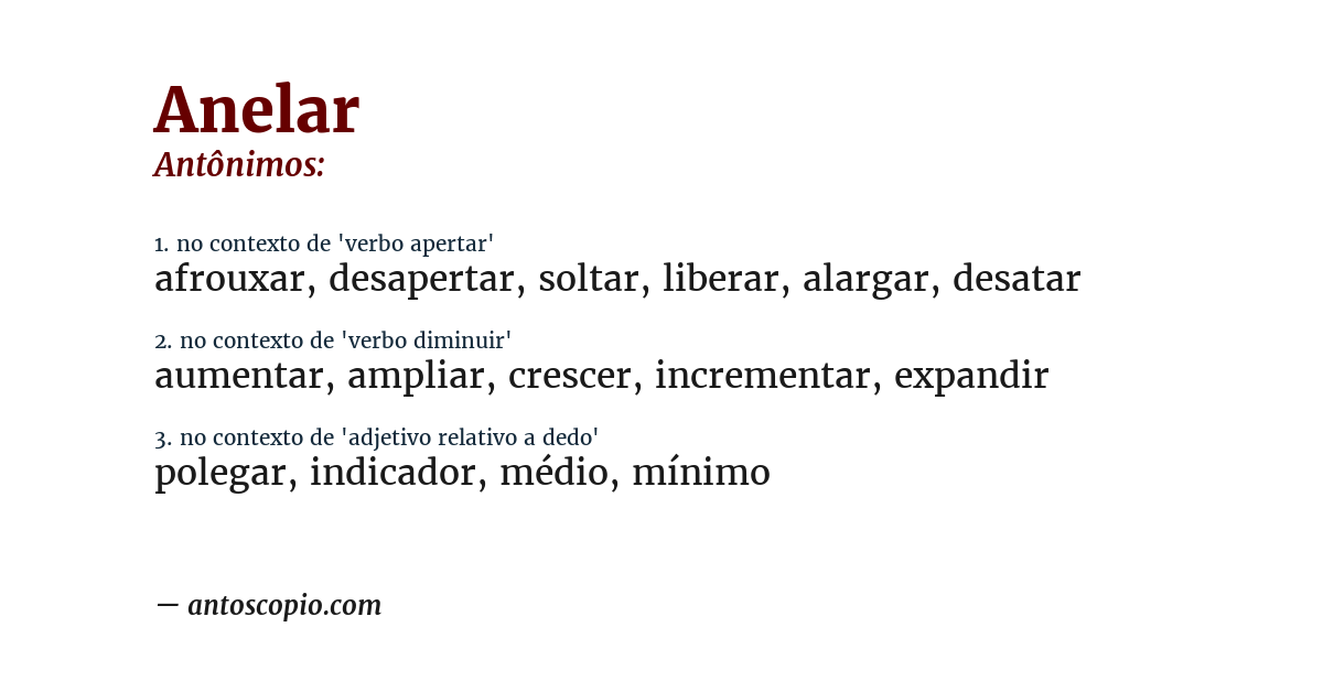 Antônimo de anelar