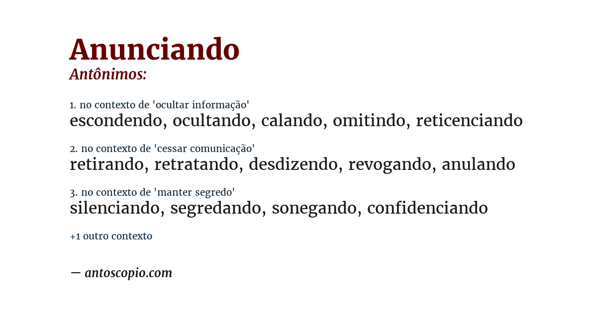 Antônimo de anunciando