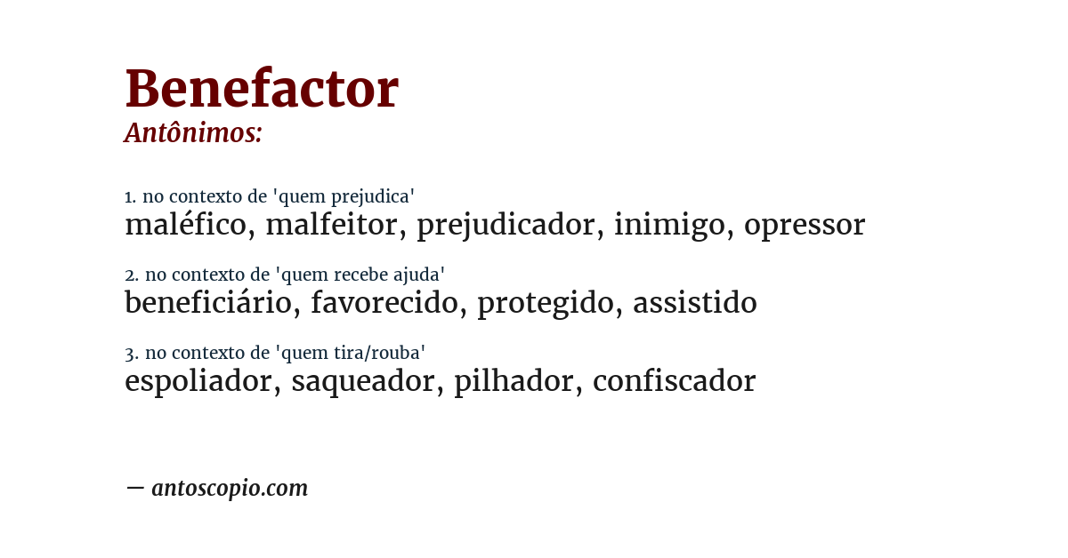 Antônimo de benefactor