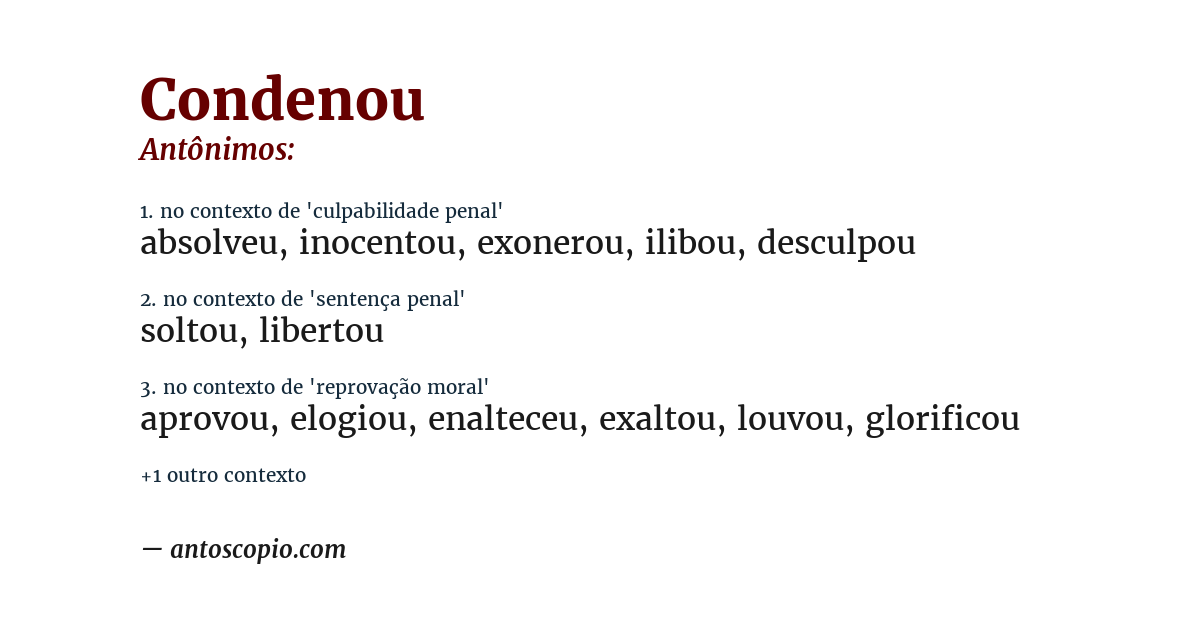 Antônimo de condenou