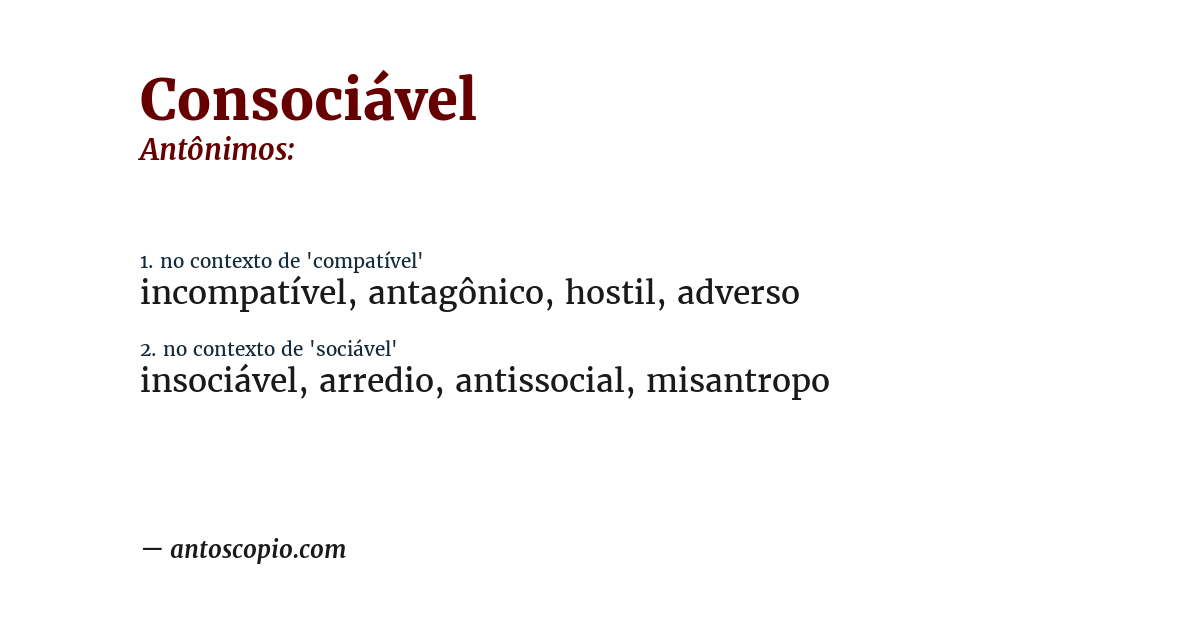 Antônimo de consociável