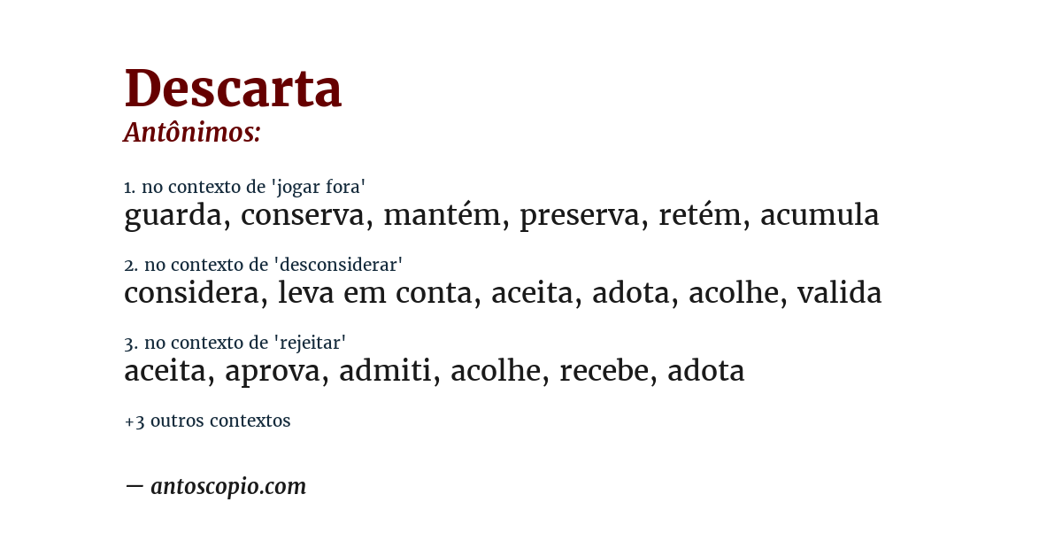 Antônimo de descarta