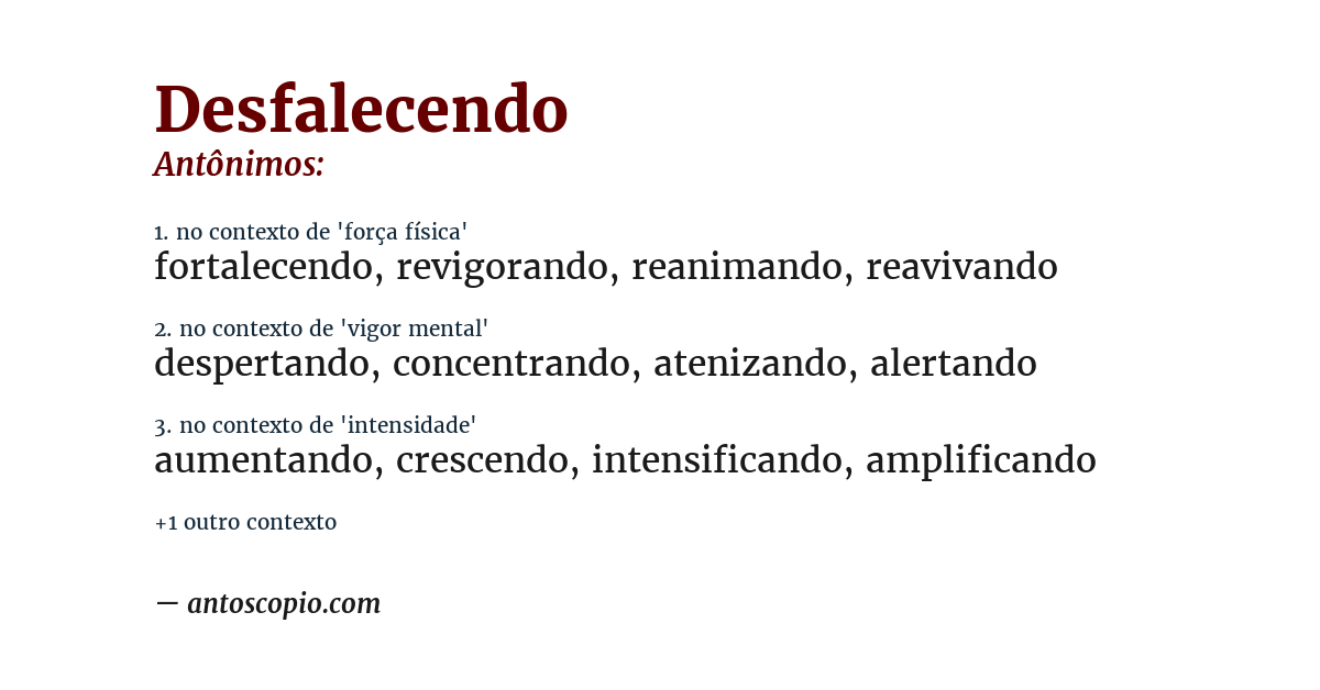 Antônimo de desfalecendo