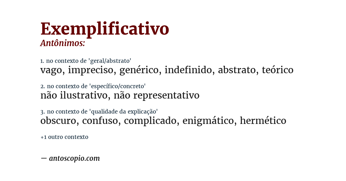 Antônimo de exemplificativo