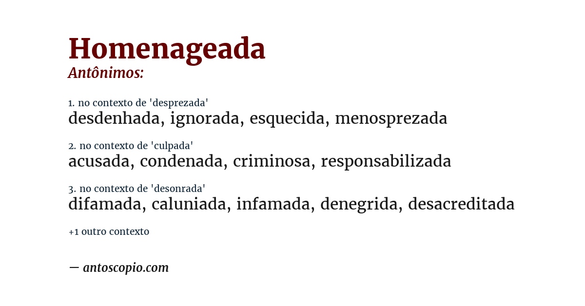 Antônimo de homenageada
