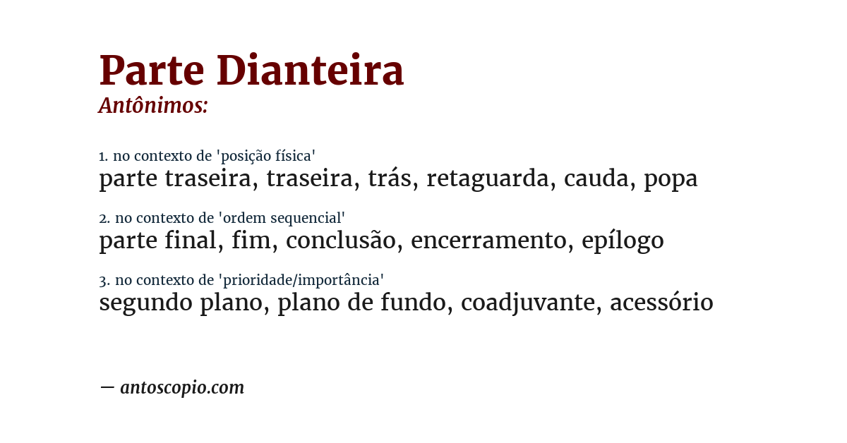 Antônimo de parte dianteira