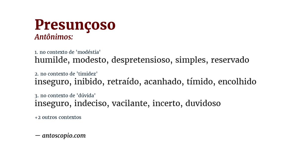 Antônimo de presunçoso