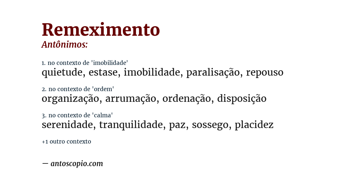 Antônimo de remeximento